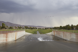 Flamingo Wash near the Club at Sunrise Golf Course, looking east from Nellis Boulevard, Clark County, Nevada: digital photograph