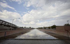 The Flamingo Wash at Nellis Bouleavard south of East Sahara Avenue looking west, Clark County, Nevada: digital photograph