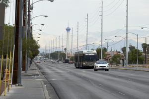 Traffic on East Sahara Avenue near Nellis Boulevard looking west, Clark County, Nevada: digital photograph