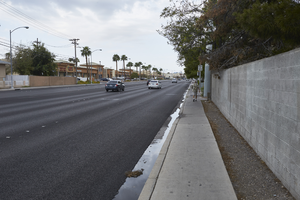 Sidewalks next to single family development on East Sahara Avenue near Nellis Boulevard, Clark County, Nevada: digital photograph