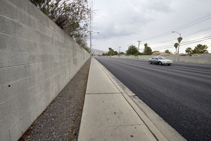Sidewalks next to single family development on East Sahara Avenue near Nellis Boulevard, Clark County, Nevada: digital photograph