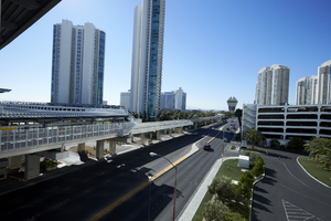 Monorail station on Paradise Road Looking south, Las Vegas, Nevada: digital photograph