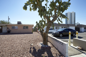 Homes and businesses on South Santa Clara Drive at East Sahara Avenue looking east, Las Vegas, Nevada: digital photograph