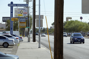 Business signs on East Sahara Avenue near Joe W Brown Drive, Las Vegas, Nevada: digital photograph