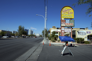 Businesses on East Sahara Avenue looking west, Las Vegas, Nevada: digital photograph
