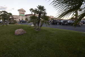 Sahara Towne Square on East Sahara Avenue at Maryland Parkway looking east at dusk, Las Vegas, Nevada: digital photograph