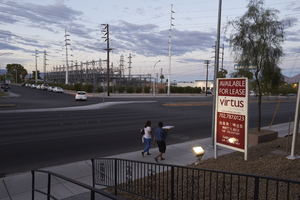 Power substation at East Sahara Avenue, 17th and Spencer Streets looking north at dusk, Las Vegas, Nevada: digital photograph