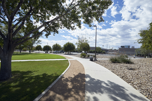 Walkways and open space in the Justice Myron E. Leavitt & Jaycee Community Park, Las Vegas, Nevada: digital photograph