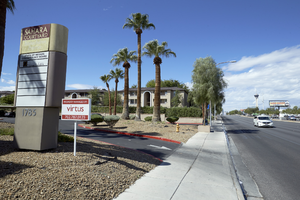 Business complex and Apartments on East Sahara Avenue west of South Bruce Street looking west, Las Vegas, Nevada: digital photograph