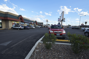 Strip mall on East Sahara Avenue at South Eastern Avenue looking south, Las Vegas, Nevada: digital photograph