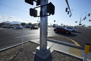Traffic at the intersection of Boulder Highway / Fremont Street near East Sahara Avenue looking east, Las Vegas, Nevada: digital photograph