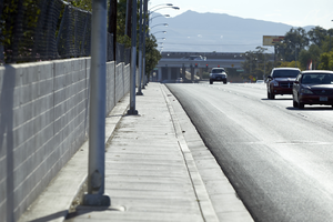East Sahara Avenue sidewalk near Boulder Highway / Fremont Street looking northeast, Las Vegas, Nevada: digital photograph