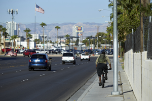 Traffic on East Sahara Avenue near Boulder Highway looking west, Las Vegas, Nevada: digital photograph