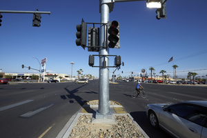 Traffic at the intersection of Boulder Highway / Fremont Street near East Sahara Avenue looking northwest, Las Vegas, Nevada: digital photograph