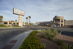 Commercial develoment, looking east from West Sahara Avenue east of Decatur Boulevard, Las Vegas, Nevada: digital photograph