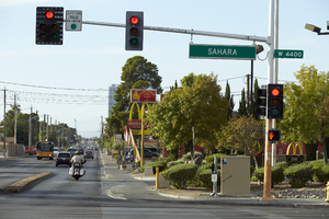 Traffic on Arville Street south of West Sahara Avenue, looking south, Las Vegas, Nevada: digital photograph