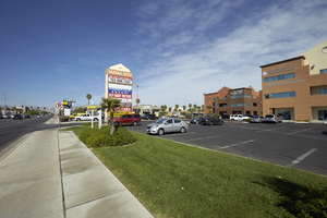 Grass landscaping on West Sahara Avenue east of Lindell Road, looking west, Las Vegas, Nevada: digital photograph