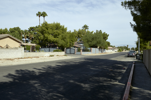 Mini cul-di-sac development on Mohawk Street north of West Sahara Avenue, looking southwest, Las Vegas, Nevada: digital photograph