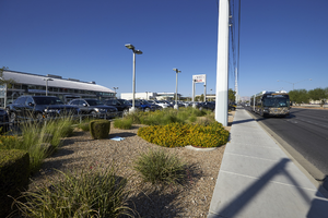 Bus on West Sahara Avenue west of Jones Boulevard, looking west, Las Vegas, Nevada: digital photograph