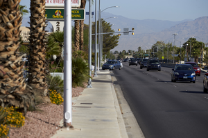 Traffic on Jones Boulevard north of West Sahara Avenue, looking north, Las Vegas, Nevada: digital photograph