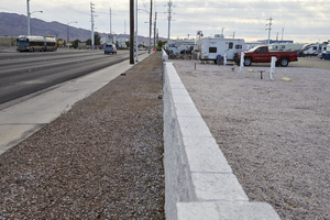 Maycliff RV & Mini Storage Park wall on East Sahara Avenue west of Lamb Boulevard, looking east, Las Vegas, Nevada: digital photograph