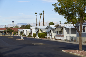 Sand Creek Mobile Home Community off Lamb Boulevard south of East Sahara Avenue, looking west, Las Vegas, Nevada: digital photograph