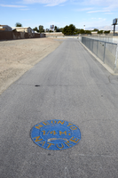 Neon to Nature mile distance marker on a Flamingo Arroyo path, looking west, Las Vegas, Nevada: digital photograph
