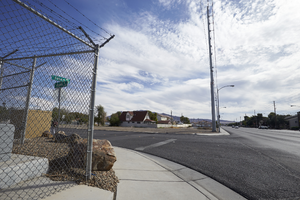 Security Fencing along East Sahara Avenue at Arden Street, looking east, Las Vegas, Nevada: digital photograph