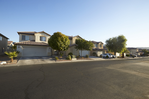 Single family homes along Hahogany Mountain Drive, looking north, Las Vegas, Nevada: digital photograph