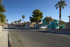 Colorful house along Crowley Way, looking north, Las Vegas, Nevada: digital photograph