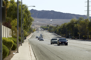 Traffic on East Sahara Avenue east of Sloan Lane, looking east, Las Vegas, Nevada: digital photograph