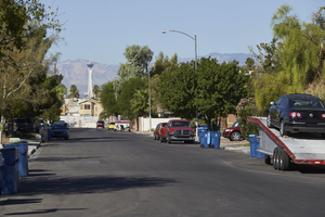 Peach Orchard Road with Stratosphere Tower, looking west, Las Vegas, Nevada: digital photograph
