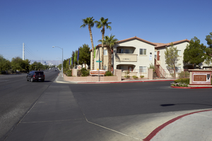 Car on East Sahara Avenue west of Tree Line Drive, looking west, Las Vegas, Nevada: digital photograph