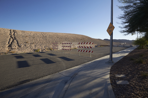 Barriers at the east end of East Sahara Avenue, looking east, Las Vegas, Nevada: digital photograph