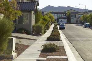Single family homes along Young Sky Avenue off East Sahara Avenue, looking east, Las Vegas, Nevada: digital photograph