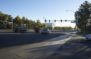 Traffic on West Sahara Avenue at Grand Canyon Drive, looking east, Las Vegas, Nevada: digital photograph