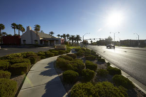 Sidewalks on West Sahara Avenue east of Grand Canyon Drive, looking west, Las Vegas, Nevada: digital photograph