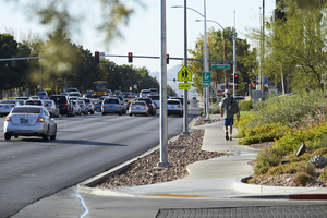 Pedestrain on Fort Apache Road north of West Sahara Avenue, looking south , Las Vegas, Nevada: digital photograph