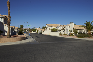 Single family housing on Hollycrest Drive near Fort Apache Road and West Sahara Avenue, looking west, Las Vegas, Nevada: digital photograph
