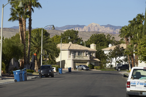 Single family housing neighborhood near Fort Apache Road south of West Sahara Avenue, looking west, Las Vegas, Nevada: digital photograph