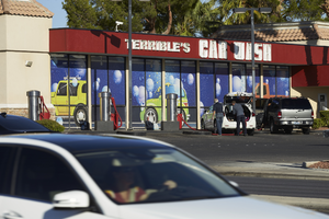 Terrible's Car Wash of West Sahara Avenue west of Buffalo Drive, looking northwest, Las Vegas, Nevada: digital photograph