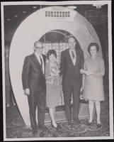 Photograph of Jack Binion and customers in front of Binion's Horseshoe, Las Vegas, Nevada, 1970 February