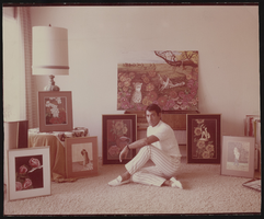 Two images of Vassili Sulich with his paintings: photographic print