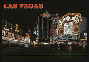 Sassy Sally's, Glitter Gulch, Plaza, Golden Gate, Coin Castle, and The Pioneer Casino: postcard