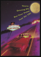 Car driving into Las Vegas: postcard