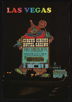 Circus Circus Hotel and Casino clown marquee, image 003: postcard