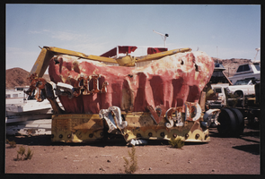 Damaged Royal Nevada sign at a neon sign boneyard: photographic print