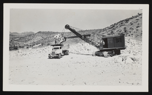 Larven Mason on a construction truck, approximately 1939: black-and-white photographs