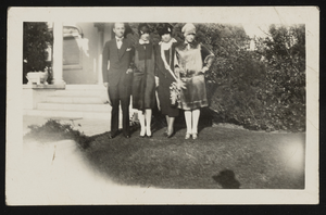 Wanda Henderson's first husband (unknown), Alice Henderson, Rose Henderson, and Wanda Henderson identified from left to right: photographic print