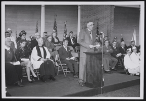 Unidentified man leads prayer for peace at the Memory Garden Memorial Park in Brea, California: photographic print